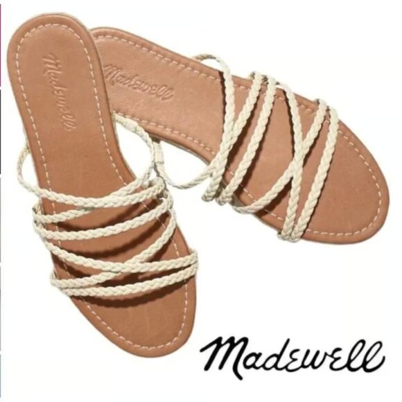 Madewell Kathryn Espadrille Slide Sandal Size 7.5 Braided Leather Alabaster - Picture 1 of 8